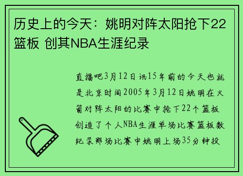 历史上的今天:姚明对阵太阳抢下22篮板 创其NBA生涯纪录